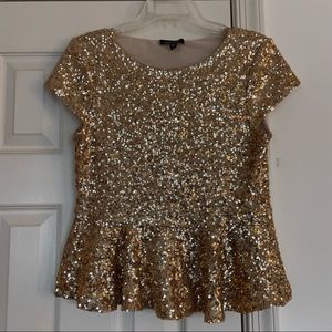 Bebe Gold Sequined Peplum Top